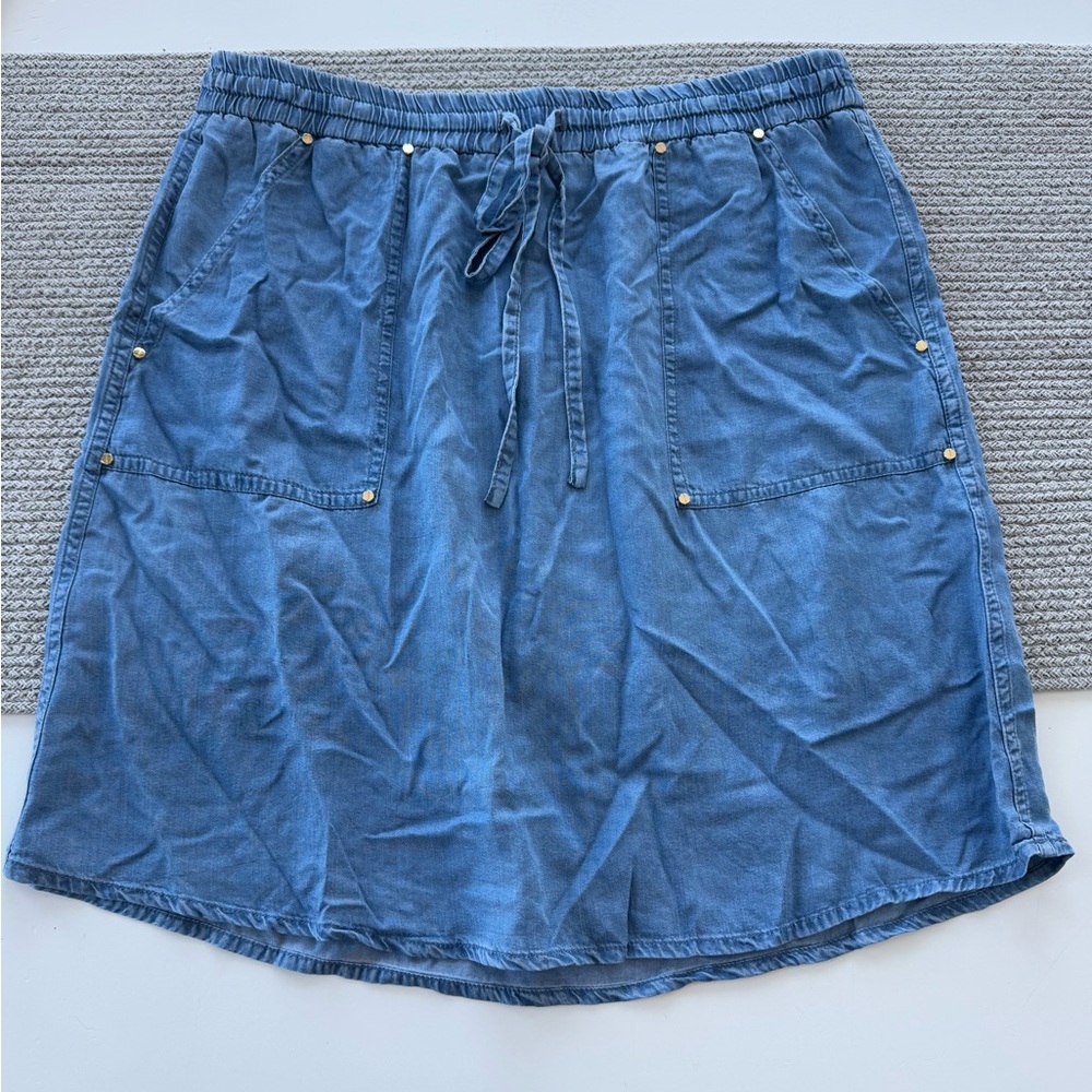 JONES NY Signature Chambray Blue Tencel Drawstring Skirt Size 8 NWT
